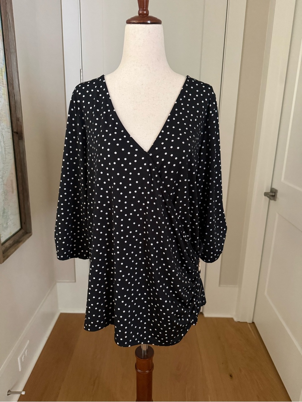 Cure Black Polka Dot Wrap-Front Women's Top 1XL